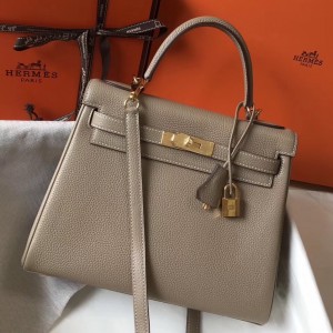 Hermes Grey Clemence Kelly 28cm Bag
