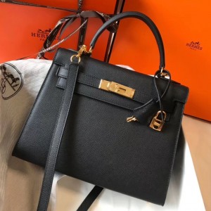 Hermes Kelly 28cm Sellier Bag In Black Epsom Leather