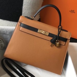 Hermes Bi-color Kelly 32cm Epsom Bag Gold/Black GHW