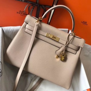 Hermes Kelly 32cm Retourne Bag In Argile Clemence Leather