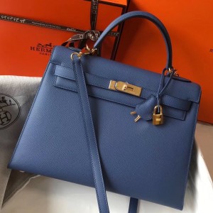 Hermes Blue Agate Epsom Kelly 32cm Sellier Bag