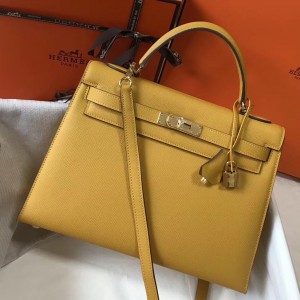 Hermes Yellow Epsom Kelly 32cm Sellier Bag