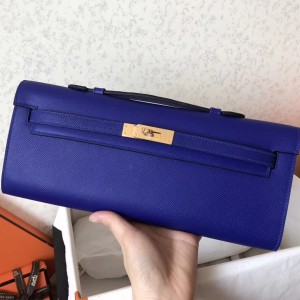 Hermes Blue Electric Epsom Kelly Cut Handmade Bag