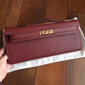 Hermes Bordeaux Epsom Kelly Cut Handmade Bag
