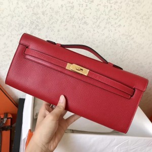 Hermes Red Epsom Kelly Cut Handmade Bag