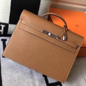 Replica Hermes Kelly Depeche 34 Briefcase In Taupe Calfskin