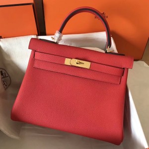 Hermes Rouge Casaque Clemence Kelly 28cm Handmade Bag