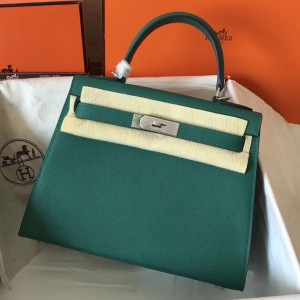 Hermes Malachite Epsom Kelly Mini II 20cm Handmade Bag