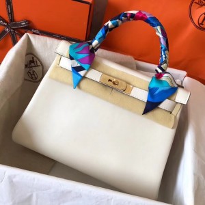 Hermes White Swift Kelly 28cm Handmade Bag