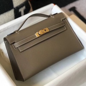 Replica Hermes Kelly Pochette Handmade Bag In Black Swift Calfskin