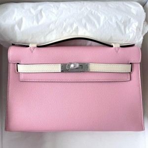 Hermes HSS Kelly Pochette Bicolor Bag in Pink and Craie Swift Calfskin 