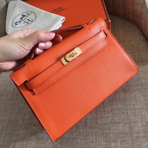 Hermes Orange Kelly Pochette Epsom Handmade Bag