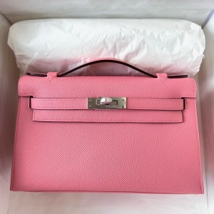 Hermes Kelly Pochette Handmade Bag In Rose Confetti Epsom Calfskin 