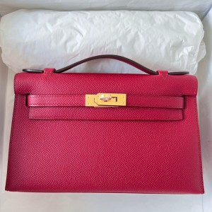 Hermes Kelly Pochette Handmade Bag In Rouge Grenat Epsom Calfskin