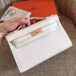 Hermes White Kelly Pochette Epsom Handmade Bag