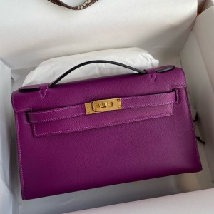 Hermes Kelly Pochette Handmade Bag In Anemone Swift Calfskin 