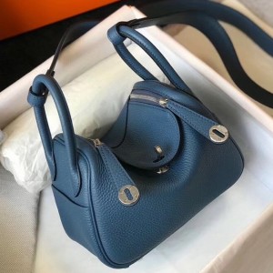 Replica Hermes Mini Lindy Handmade Bag In Vert Bosphore Clemence Leather