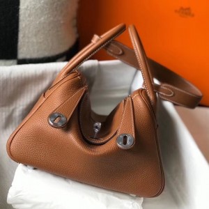 Hermes Lindy 30cm Bag In Brown Clemence Leather