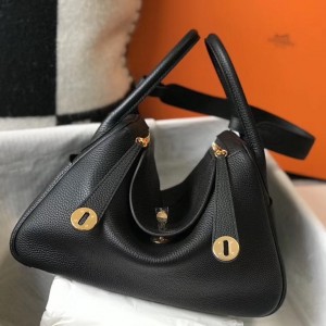Hermes Lindy 30cm Bag In Black Clemence Leather