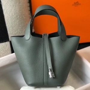 Hermes Picotin Lock 18 Bag In Vert Amande Clemence Leather