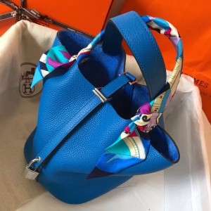 Hermes Blue Hydra Picotin Lock PM 18cm Handmade Bag