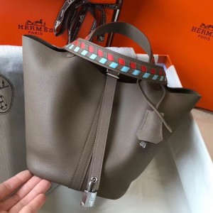 Hermes Taupe Picotin Lock 18 Bag With Braided Handles