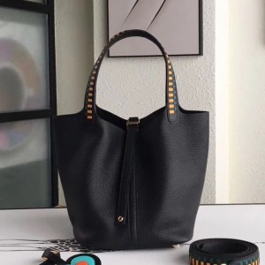 Hermes Black Picotin Lock 22cm Braided Handle Bag