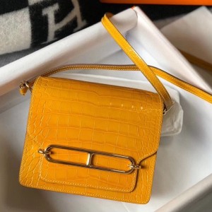 Hermes Roulis Mini Bag In Yellow Embossed Crocodile Calfskin