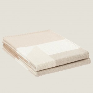 Hermes H Drapeau Blanket in Naturel and Grege Cashmere