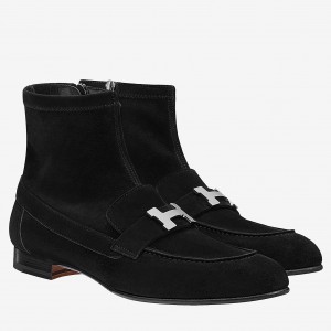 Hermes Black Suede Saint Honore Ankle Boots