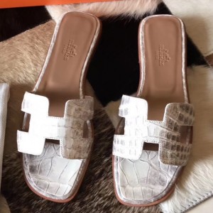 Hermes Oran Sandals In Himalaya Matt Niloticus Crocodile