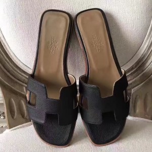 Hermes Oran Sandals In Black Epsom Leather