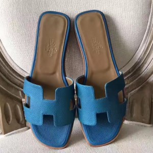 Hermes Oran Sandals In Turquoise Epsom Leather