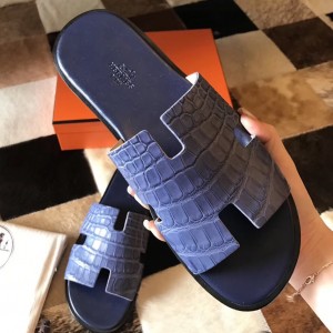 Hermes Izmir Sandals In Blue Matte Niloticus Crocodile