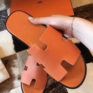 Hermes Izmir Sandals In Orange Epsom Leather