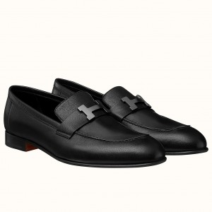 Hermes Men's Paris Loafers In Black Calfskin