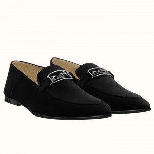 Hermes Men's Tenor Loafers In Black Suede Leather