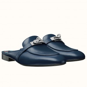 Hermes Oz Mule In Dark Blue Leather