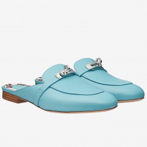 Hermes Oz Mule In Light Blue Calfskin Leather