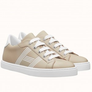 Hermes Avantage Sneakers In Beige/White Calfskin