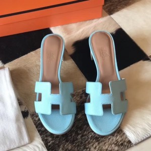 Hermes Oasis Sandals In Blue Atoll Epsom Leather