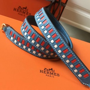 Hermes Blue Jean Tressage Cuir 25MM Bag Strap