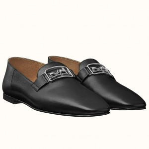 Hermes Time Loafers In Black Goatskin