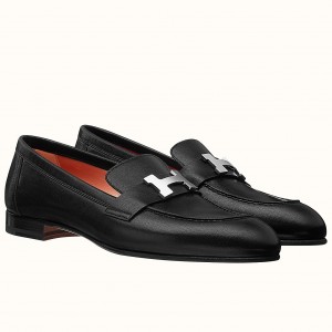 Hermes Paris Loafers In Black Goatskin