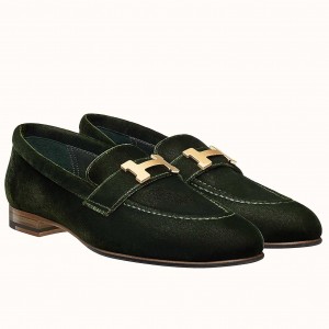 Hermes Paris Loafers In Dark Green Velvet