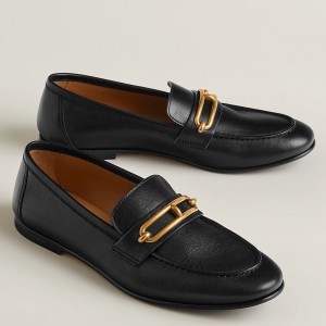 Hermes Women's Colette Loafers in Black Leather 