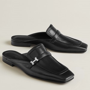 Hermes Groupie Mules in Black Calfskin