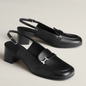 Hermes Infinie 50 Slingback Pumps in Black Leather 