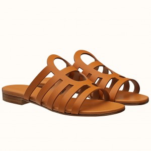 Hermes Camelia Sandals In Brown Calfskin