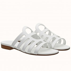 Hermes Camelia Sandals In White Calfskin